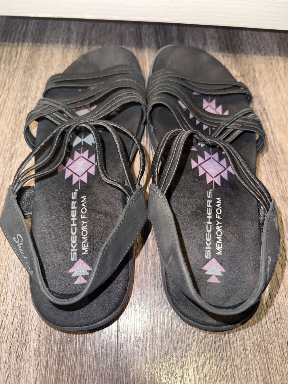 Skechers Black and Pink Memory Foam Strappy Sandals